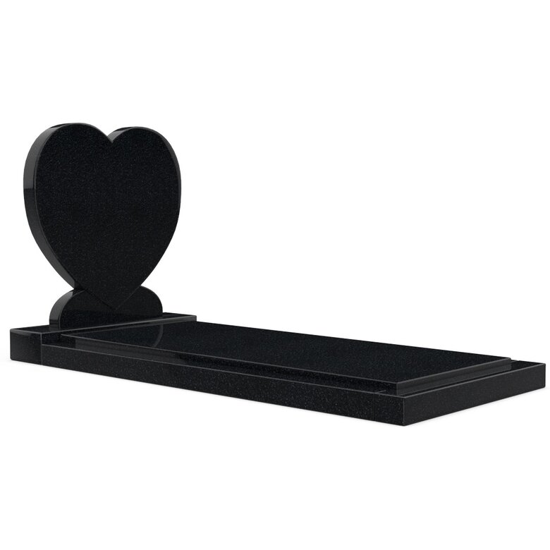 Grafsteenwinkel Staande grafsteen 'Hartmodel' met afdekplaat in de kleur Zwart Graniet