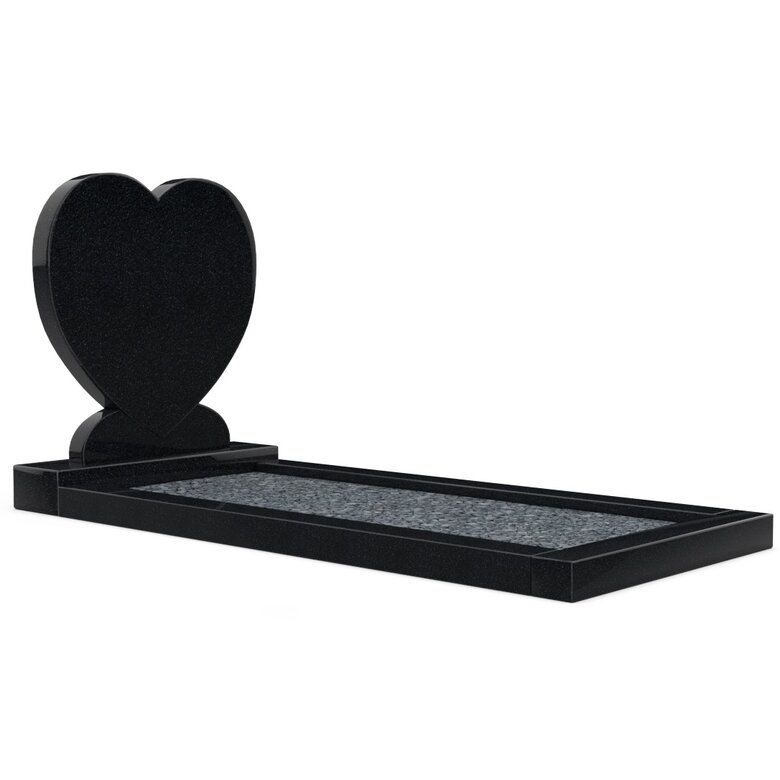 Grafsteenwinkel Staande grafsteen 'hartmodel' met omranding en donker grind in de kleur Zwart Graniet