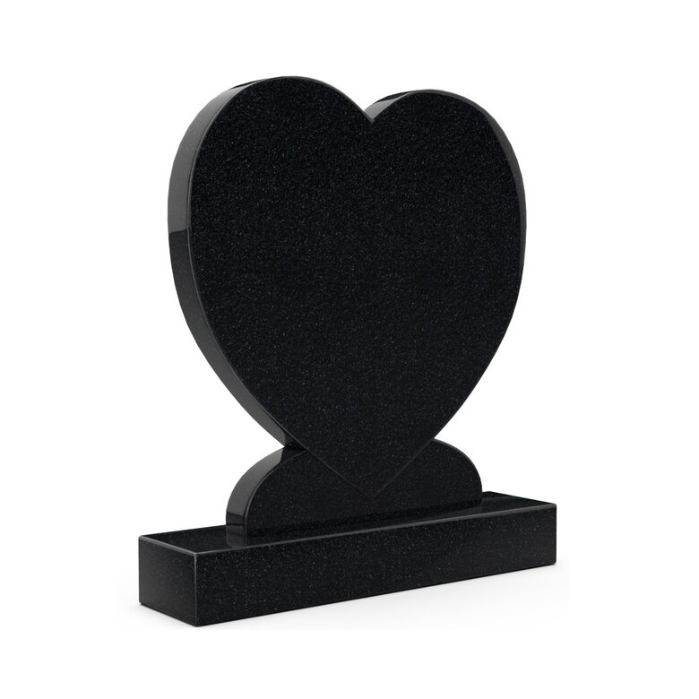 Grafsteenwinkel Staande grafsteen 'hartmodel' letterplaat in de kleur Zwart Graniet