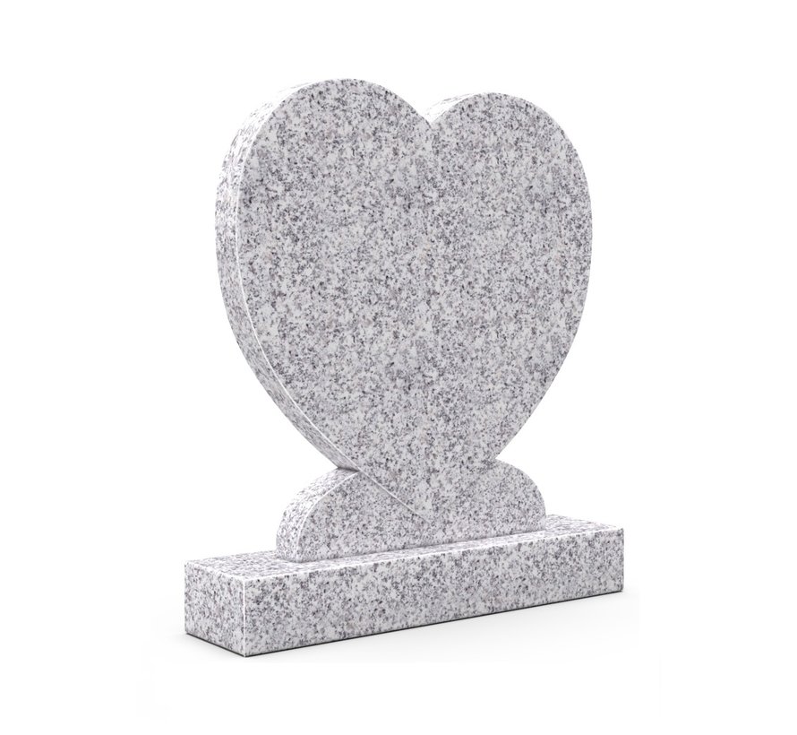 Staande grafsteen 'hartmodel' letterplaat in de kleur Glittery White