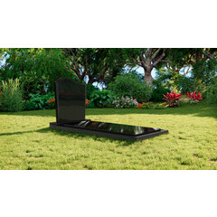 Grafsteenwinkel Staande grafsteen model 'Golf' met afdekplaat in de kleur Zwart Graniet