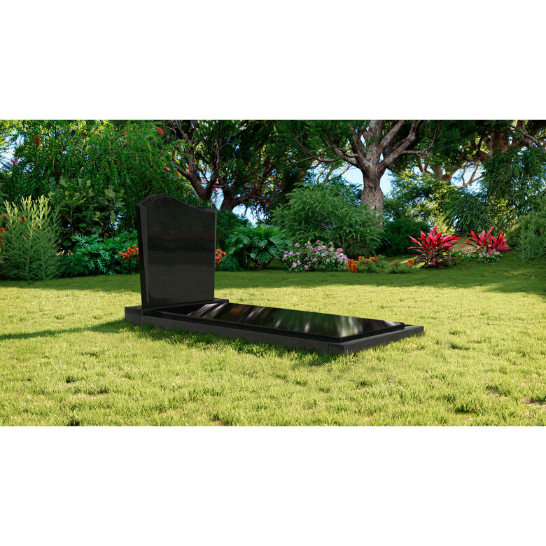 Grafsteenwinkel Staande grafsteen model 'Golf' met afdekplaat in de kleur Zwart Graniet