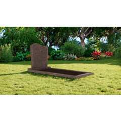 Grafsteenwinkel Staande grafsteen model 'Golf' met omranding en grond in de kleur Himalaya Blue