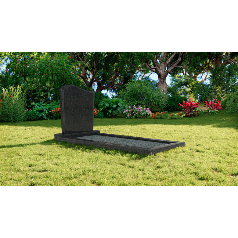 Grafsteenwinkel Staande grafsteen model 'Golf' met omranding en licht grind in de kleur Steel Grey
