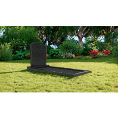 Grafsteenwinkel Staande grafsteen model 'Golf' met omranding en donker grind in de kleur Steel Grey