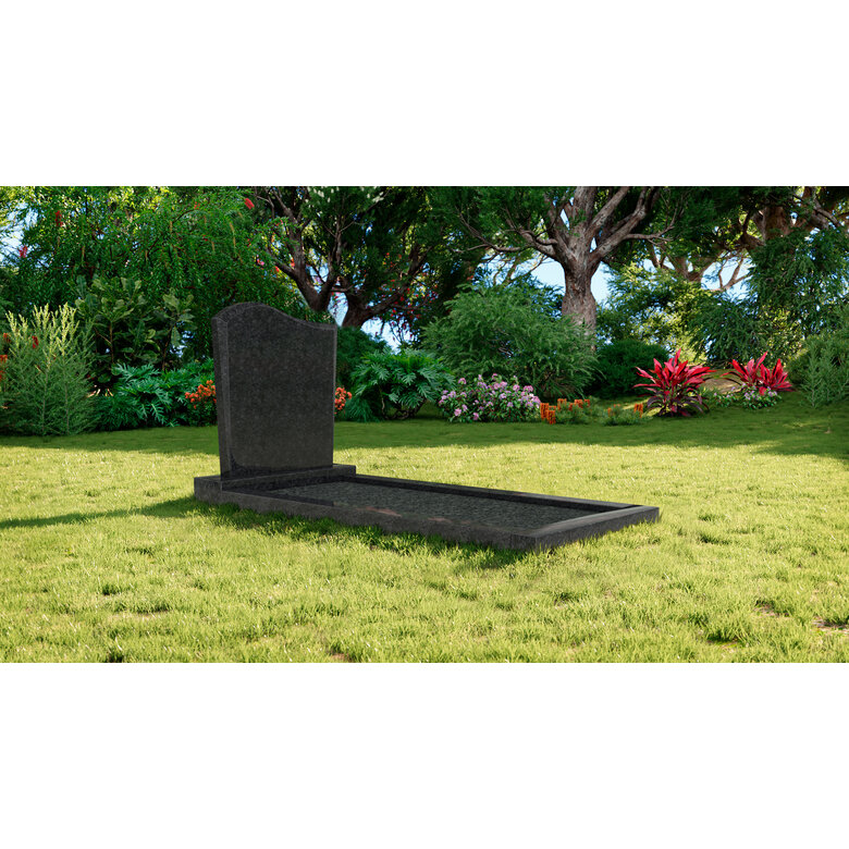 Grafsteenwinkel Staande grafsteen model 'Golf' met omranding en donker grind in de kleur Steel Grey
