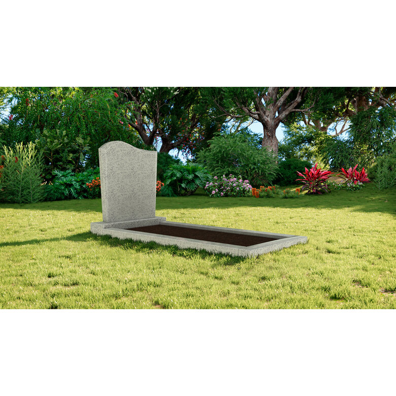 Grafsteenwinkel Staande grafsteen model 'Golf' met omranding en grond in de kleur Glittery White