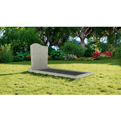 Grafsteenwinkel Staande grafsteen model 'Golf' met omranding en donker grind in de kleur Glittery White