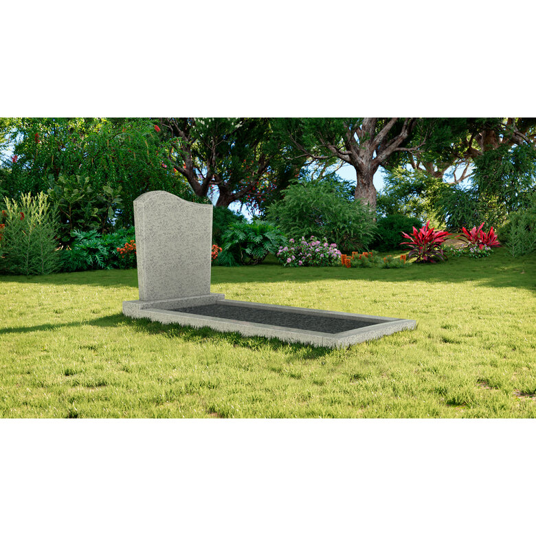 Grafsteenwinkel Staande grafsteen model 'Golf' met omranding en donker grind in de kleur Glittery White