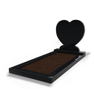 Grafsteenwinkel Staande grafsteen Hartmodel met omranding en grond Zwart Graniet