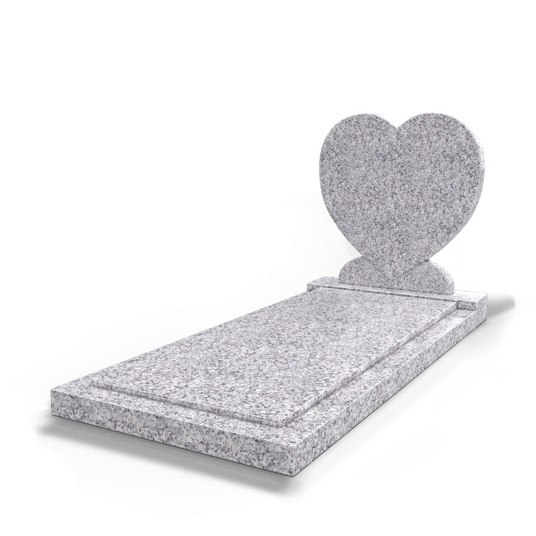 Grafsteenwinkel Staande grafsteen 'Hartmodel' met afdekplaat in de kleur Glittery White