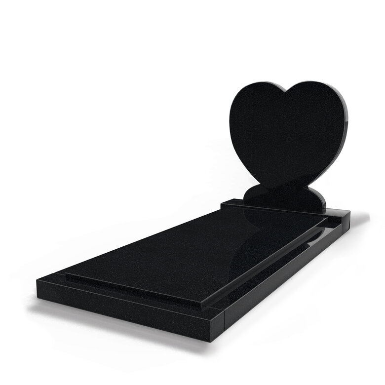 Grafsteenwinkel Staande grafsteen 'Hartmodel' met afdekplaat in de kleur Zwart Graniet