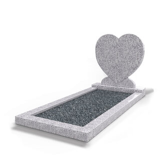 Grafsteenwinkel Staande grafsteen Hartmodel met omranding en donker grind Glittery White