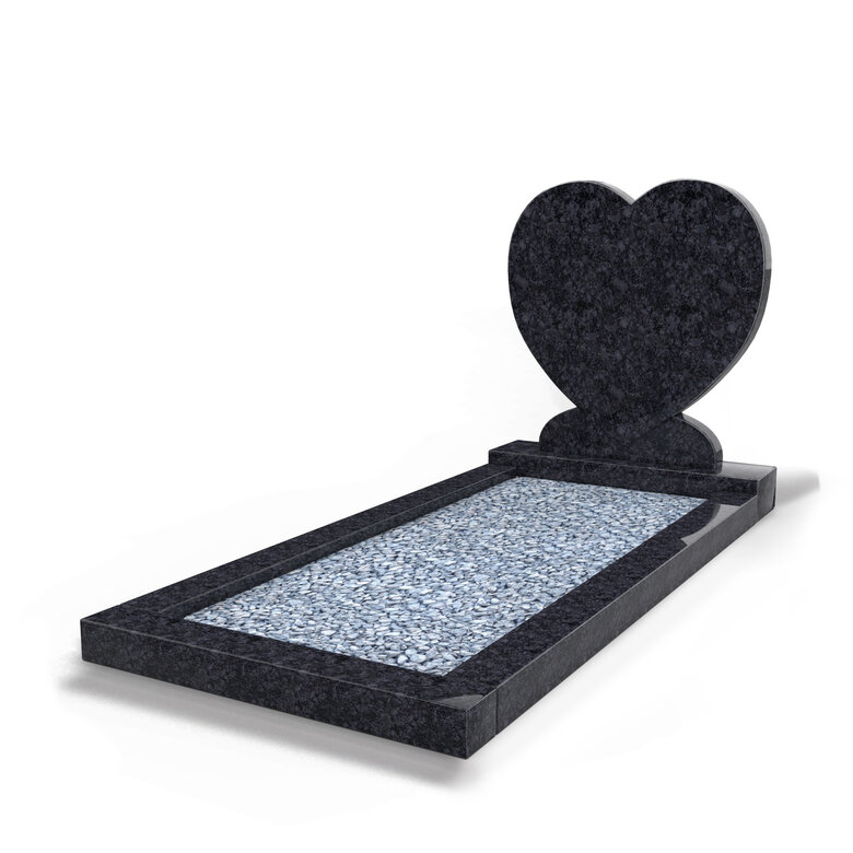 Grafsteenwinkel Staande grafsteen 'Hartmodel' met omranding en licht grind in de kleur Steel Grey