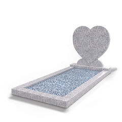 Grafsteenwinkel Staande grafsteen 'Hartmodel' met omranding en licht grind in de kleur Glittery White