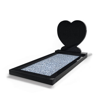 Grafsteenwinkel Staande grafsteen Hartmodel met omranding en licht grind Zwart Graniet