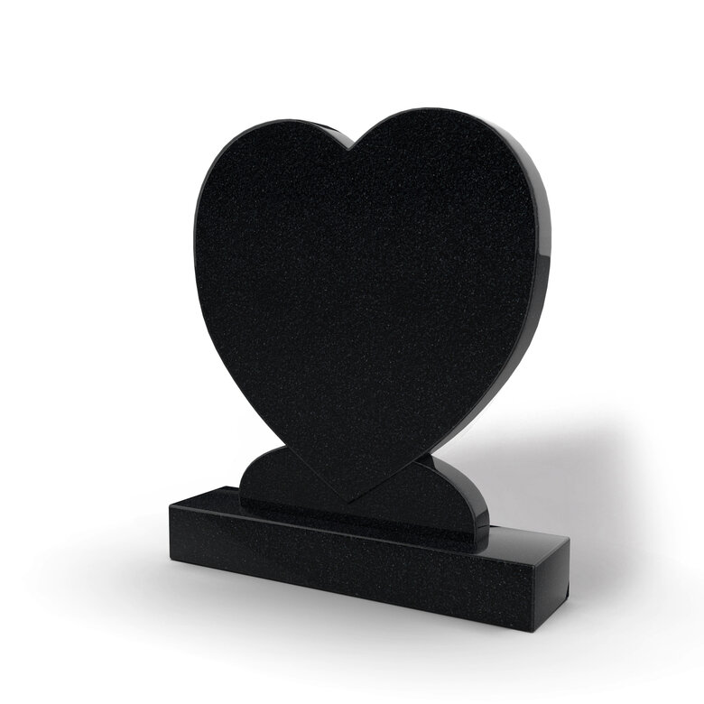 Grafsteenwinkel Staande grafsteen 'hartmodel' letterplaat in de kleur Zwart Graniet