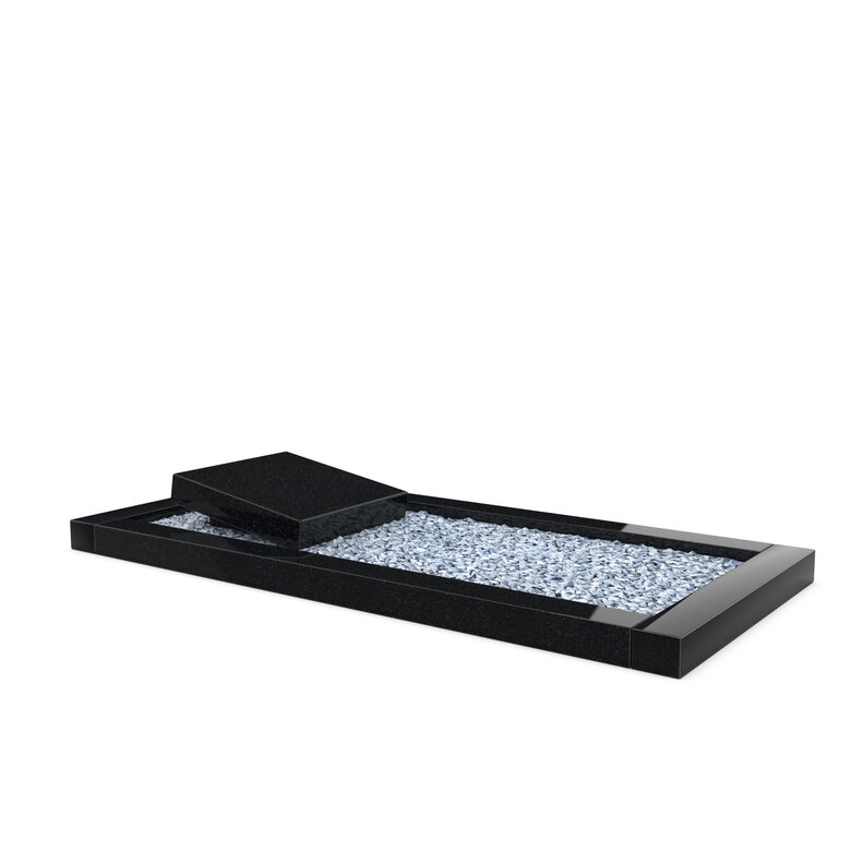 Grafsteenwinkel Liggende  grafsteen Zwart Graniet met omranding en licht grind