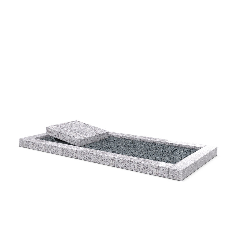 Grafsteenwinkel Liggende  grafsteen  Glittery White met omranding en donker grind