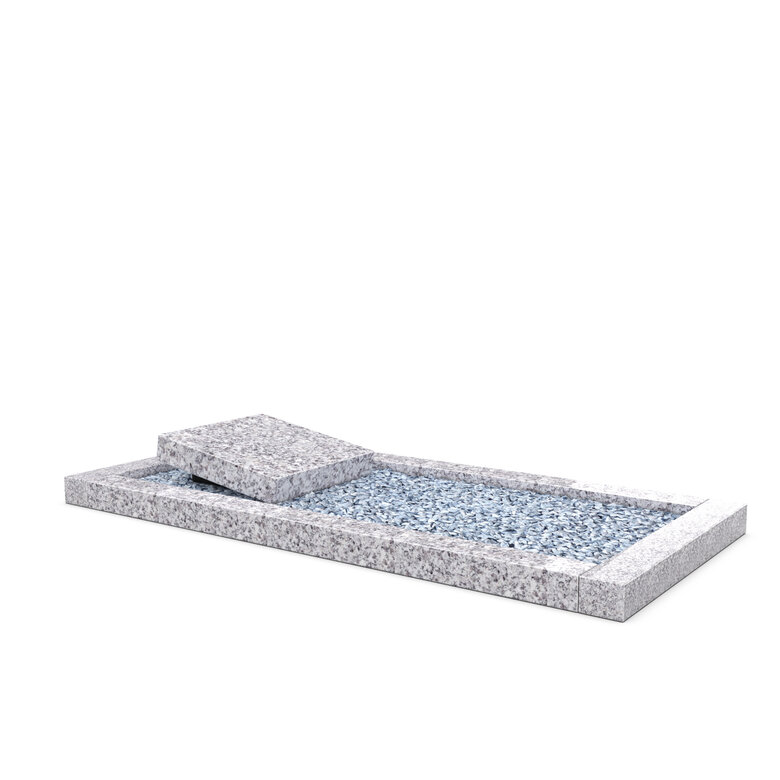 Grafsteenwinkel Liggende  grafsteen  Glittery White met omranding en licht grind