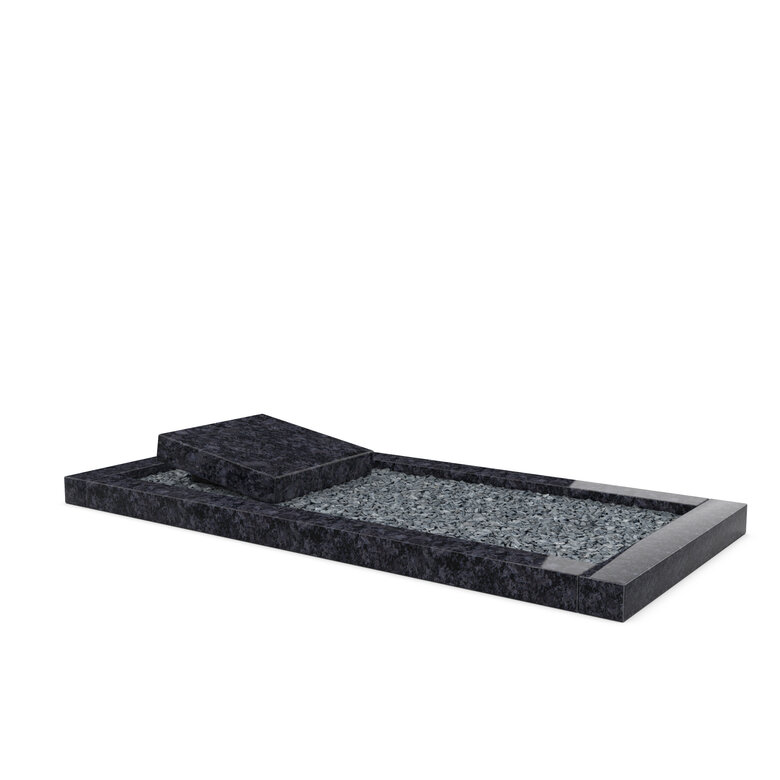 Grafsteenwinkel Liggende  grafsteen  Steel Grey met omranding en donker grind