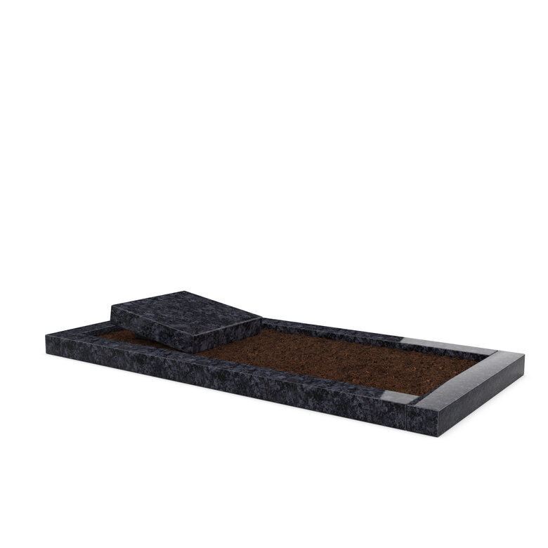 Grafsteenwinkel Liggende  grafsteen  Steel Grey met omranding en grond