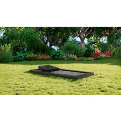 Grafsteenwinkel Liggende  grafsteen  Steel Grey met omranding en licht  grind