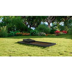Grafsteenwinkel Liggende  grafsteen  Steel Grey met omranding en grond