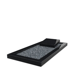 Grafsteenwinkel Liggende  grafsteen Zwart Graniet met omranding en donker grind