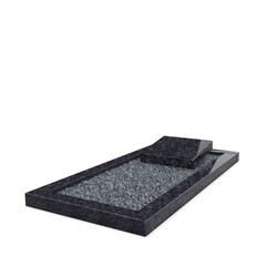 Grafsteenwinkel Liggende  grafsteen  Steel Grey met omranding en donker grind