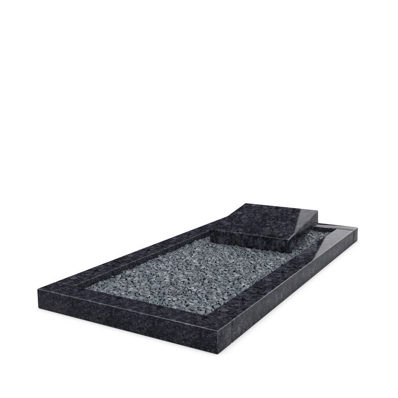 Grafsteenwinkel Liggende  grafsteen  Steel Grey met omranding en donker grind