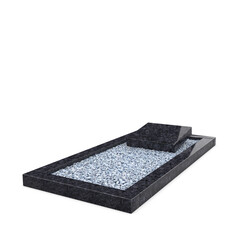 Grafsteenwinkel Liggende  grafsteen  Steel Grey met omranding en licht  grind