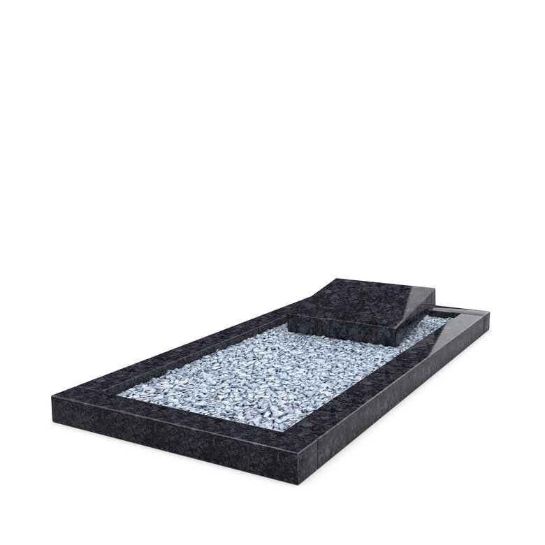 Grafsteenwinkel Liggende  grafsteen  Steel Grey met omranding en licht  grind