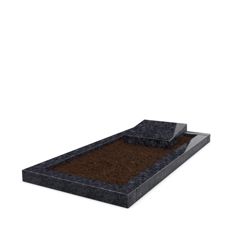 Grafsteenwinkel Liggende  grafsteen  Steel Grey met omranding en grond