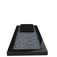 Grafsteenwinkel Liggende  grafsteen Zwart Graniet met omranding en donker grind