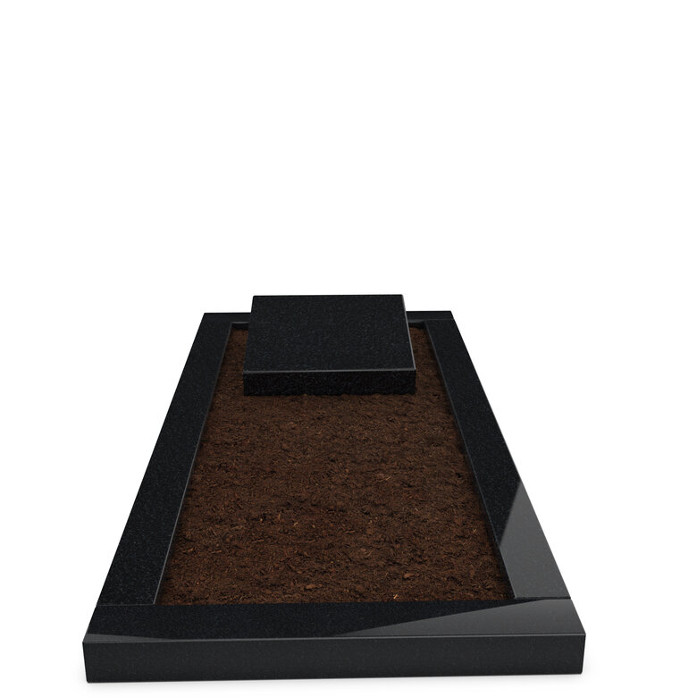 Grafsteenwinkel Liggende  grafsteen Zwart Graniet met omranding en grond