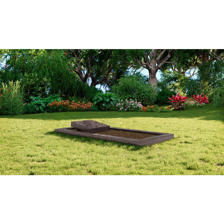 Grafsteenwinkel Liggende  grafsteen  Himalaya Blue met omranding en grond