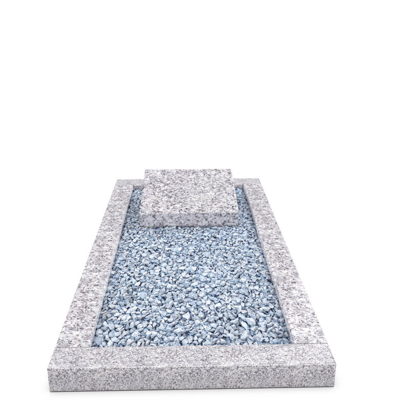 Grafsteenwinkel Liggende  grafsteen  Glittery White met omranding en licht grind