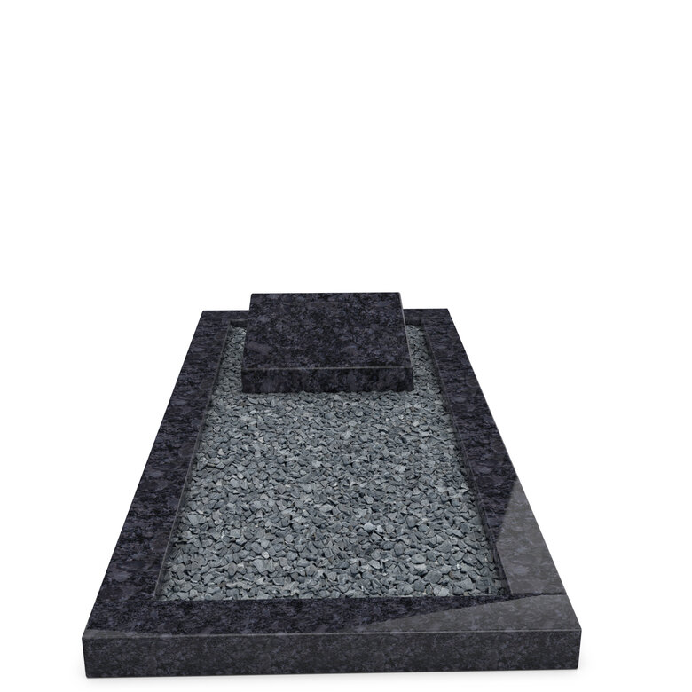 Grafsteenwinkel Liggende  grafsteen  Steel Grey met omranding en donker grind