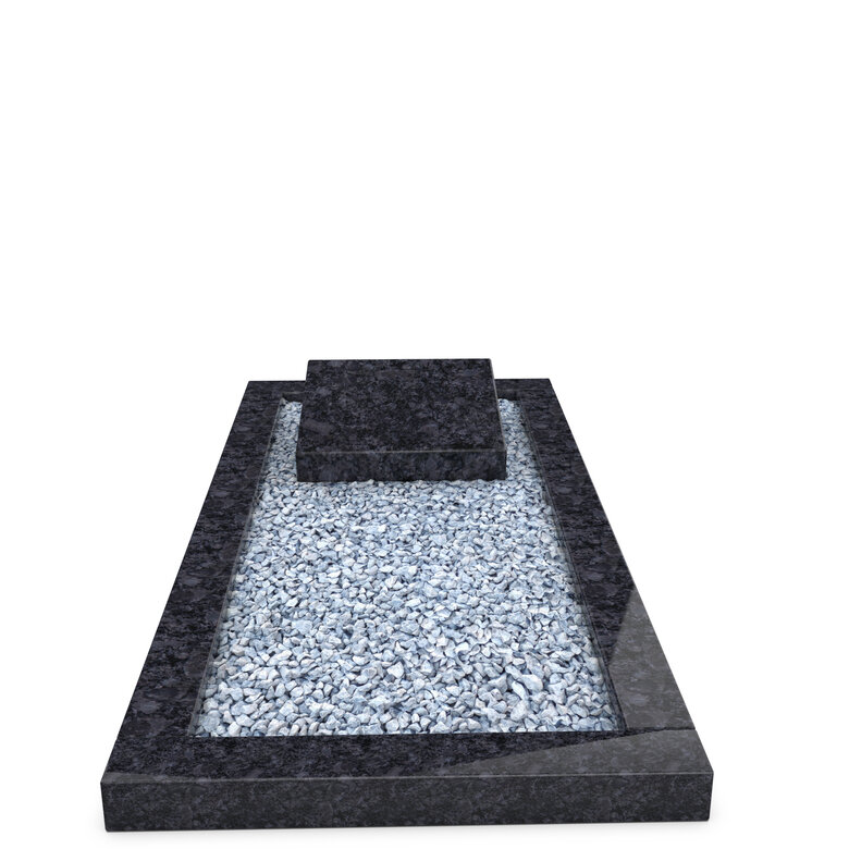 Grafsteenwinkel Liggende  grafsteen  Steel Grey met omranding en licht  grind