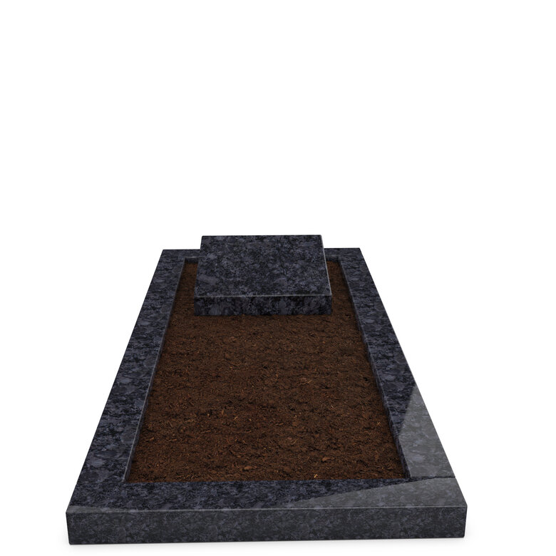 Grafsteenwinkel Liggende  grafsteen  Steel Grey met omranding en grond