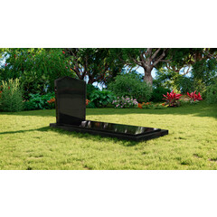 Grafsteenwinkel Staande grafsteen model 'Modern' met afdekplaat in de kleur Zwart Graniet