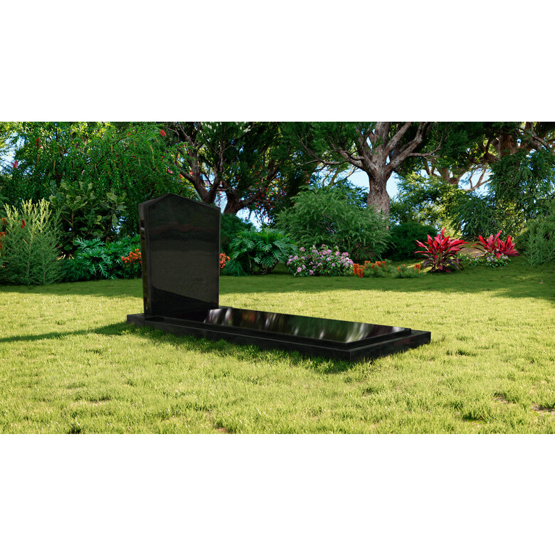 Grafsteenwinkel Staande grafsteen model 'Modern' met afdekplaat in de kleur Zwart Graniet