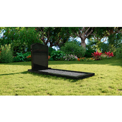 Grafsteenwinkel Staande grafsteen model 'Modern' met omranding en licht grind in de kleur Zwart Graniet