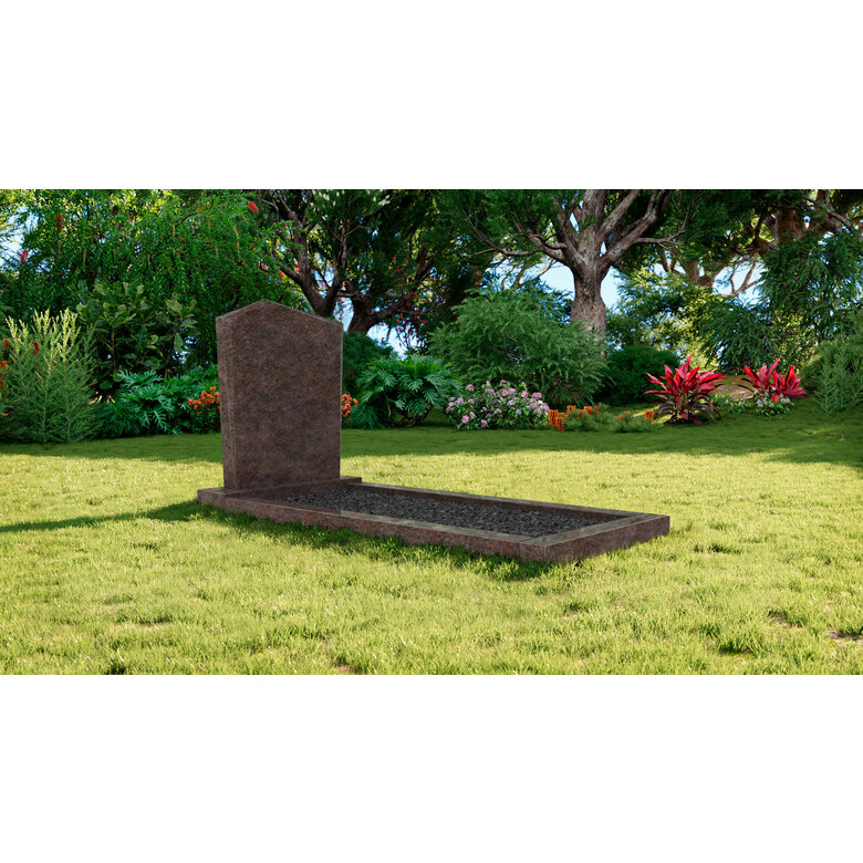 Grafsteenwinkel Staande grafsteen model 'Modern' met omranding en donker grind in de kleur Himalaya Blue