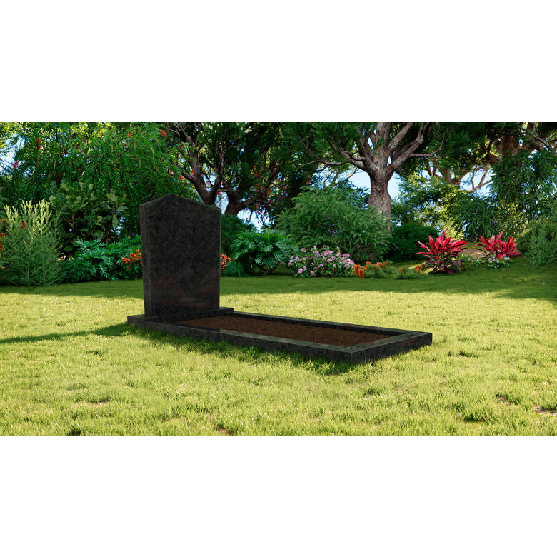Grafsteenwinkel Staande grafsteen model 'Modern' met omranding en grond in de kleur Steel Grey