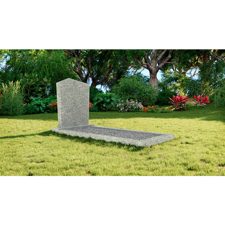 Grafsteenwinkel Staande grafsteen model 'Modern' met omranding en licht grind in de kleur Glittery White