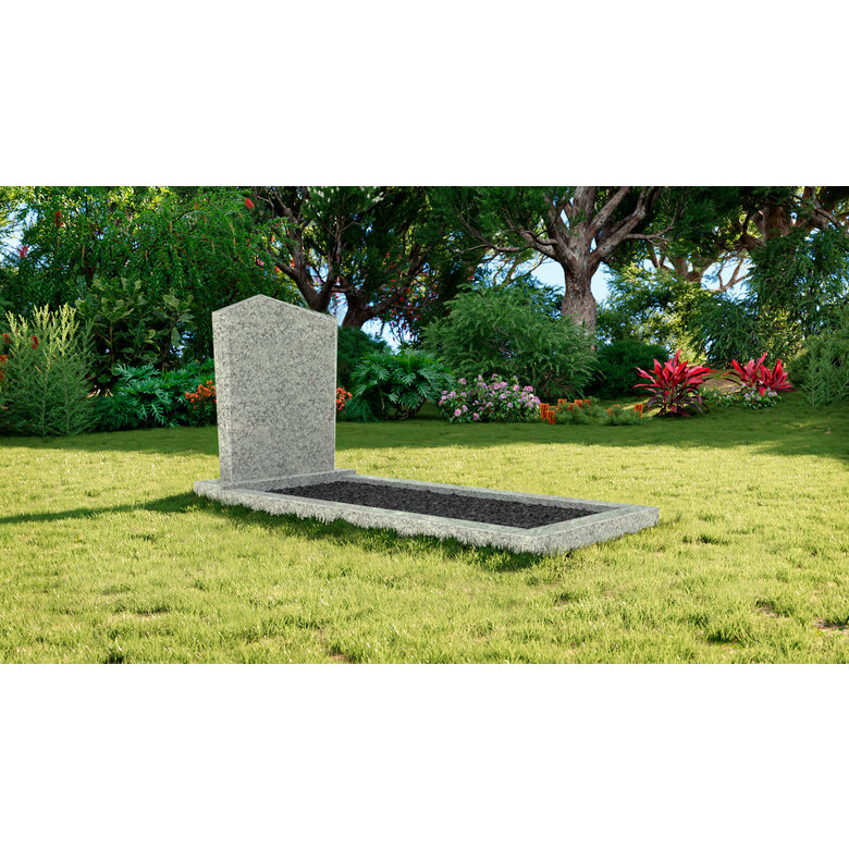 Grafsteenwinkel Staande grafsteen model 'Modern' met omranding en donker grind in de kleur Glittery White