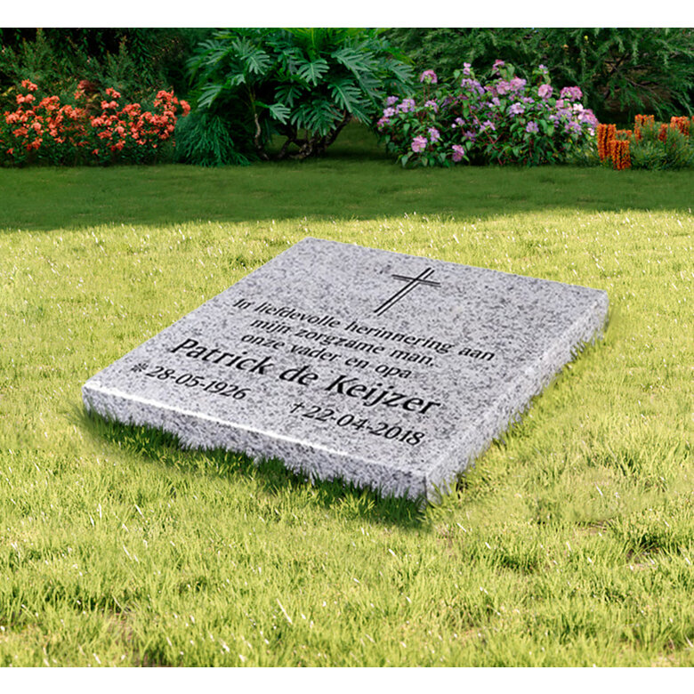 Grafsteenwinkel Liggende grafsteen, Glittery White voor een algemeen graf