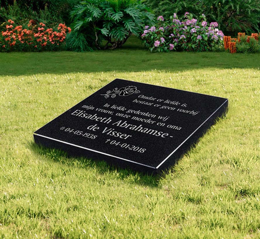 Liggende grafsteen 'Zwart Graniet ' voor een algemeen graf